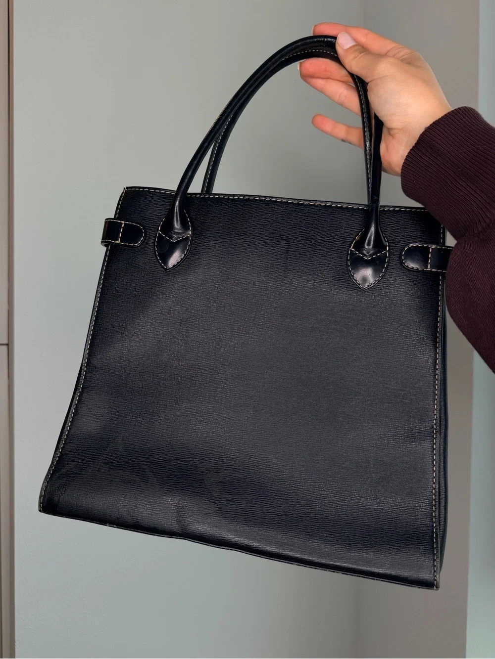 Vintage Burberry Black Leather Tote Bag